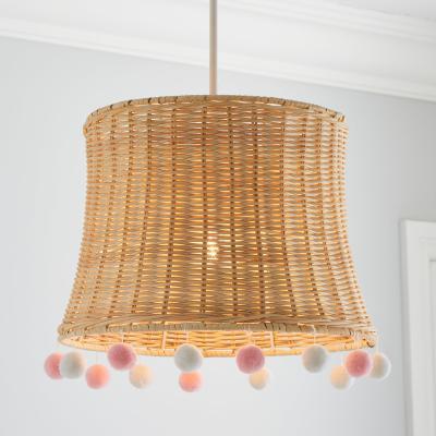 Dunelm Fiesta Rattan Pom Pom Easy Fit Pendant Shade Pink/Blue/Yellow