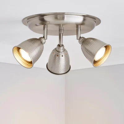 Dunelm Filbert 3 Light Hammered Chrome Spotlight Satin Nickel
