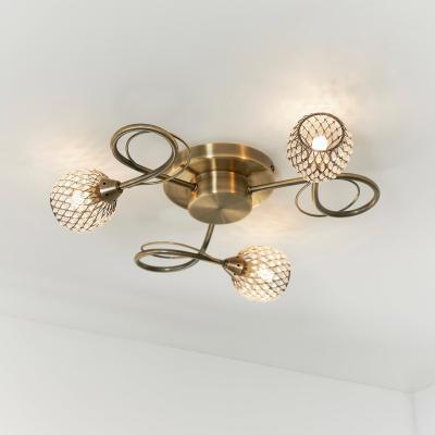 Dunelm Vogue Malden 3 Light Flush Ceiling Fitting Antique Brass