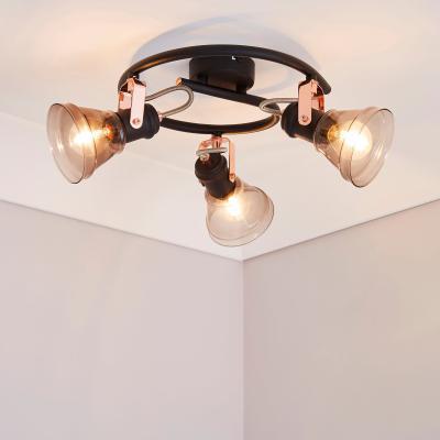 Dunelm Milas 3 Light Black Industrial Semi-Flush Ceiling Fitting Black