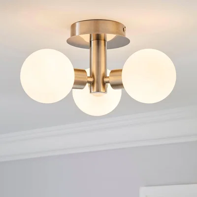 Dunelm Hamptworth 3 Light Frosted Glass Semi-Flush Ceiling Fitting Silver
