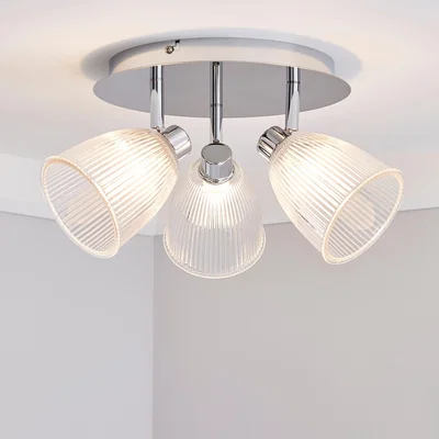 Dunelm Bremont 3 Light Ribbed Glass Bathroom Spotlight Clear, Chrome