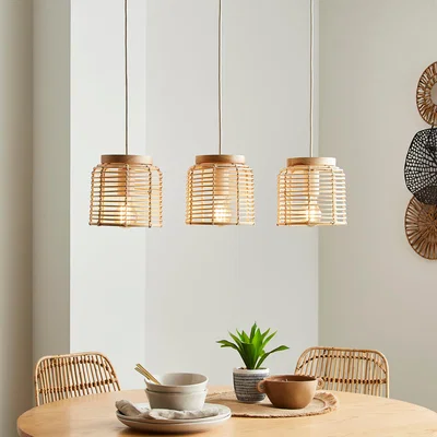Dunelm Emil Rattan 3 Light Diner Ceiling Light Natural