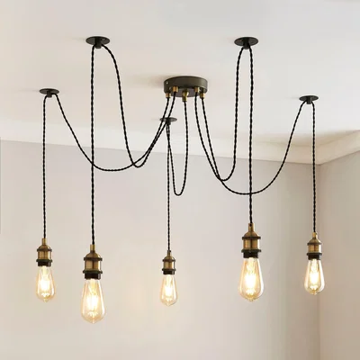 Dunelm Logan 5 Light Spider Antique Brass Industrial Cluster Flex Fitting Industrial dark Nickel, Antique Brass