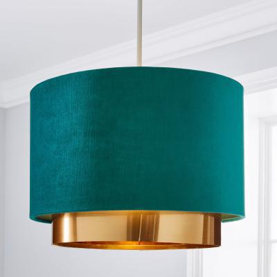Dunelm Nesa Two Tier  Brushed Gold Velvet Shade Green