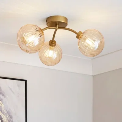 Dunelm Luxe Ribbed 3 Light Semi Flush LED Ceiling Light