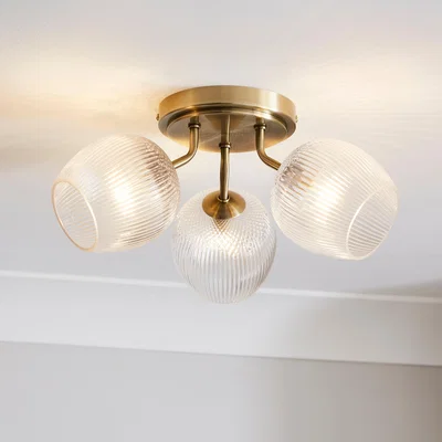 Dunelm Cassia Ribbed 3 Light Semi Flush Ceiling Light