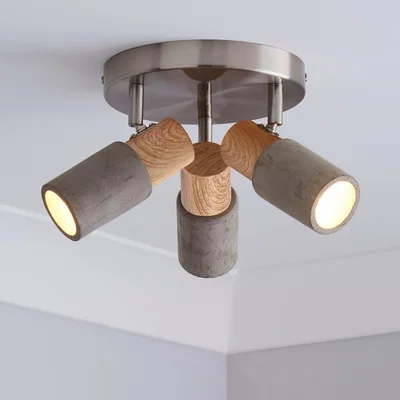 Dunelm Inka 3 Light Concrete Wood Effect Spotlight Grey