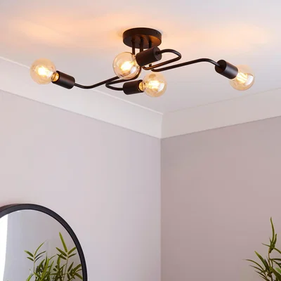 Dunelm Kacy 4 Light Black Flush Ceiling Fitting Black