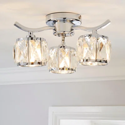 Dunelm Kleio 3 Light Glass Chrome Semi-Flush Ceiling Fitting Silver