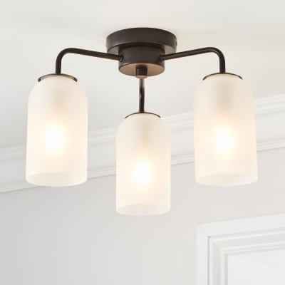 Dunelm Palazzo Semi Flush 3 Frosted Light Fitting Black