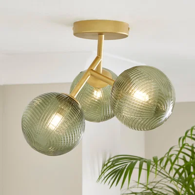 Dunelm Cohen 3 Light Semi Flush Ceiling Fitting Green