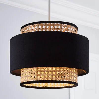 Dunelm Nova Velvet and Cane Shade 30cm Black/Brown