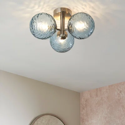 Dunelm Aqua Bathroom 3 Light Semi Flush Ceiling Fitting Aqua (Blue)