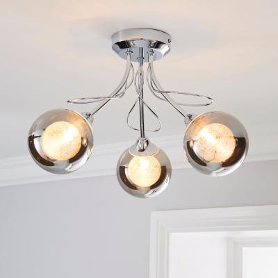 Dunelm Mateo 3 Light Glass Chrome Semi-Flush Ceiling Fitting Smoke