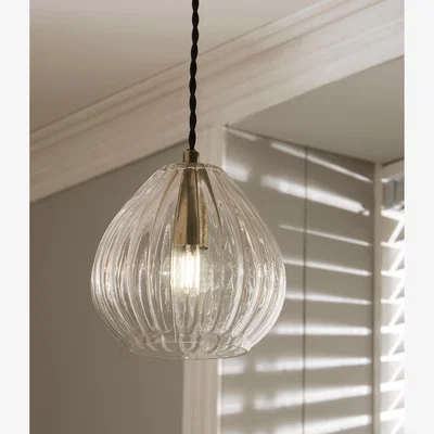 Dunelm Ella Ribbed Glass Teardrop Pendant, Clear