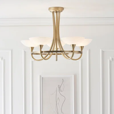 Dunelm Vogue Cagney 5 Light Semi Flush Ceiling Fitting Brass Brown