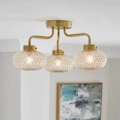 Dunelm Silas Embossed 3 Light Semi Flush Ceiling Light