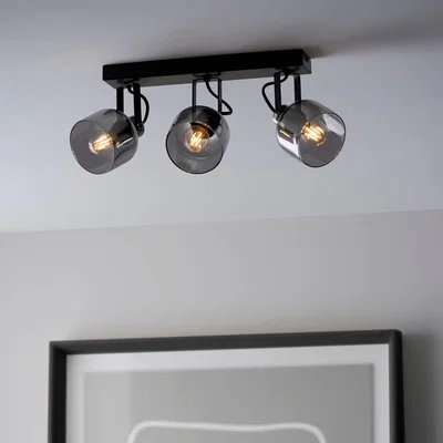 Dunelm Palazzo 3 Light Smoked Glass Spotlight Bar Nickel