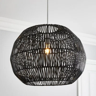 Dunelm Wicker Woven Easy Fit Pendant Black