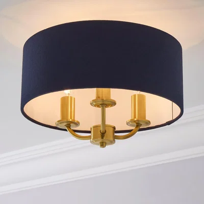 Dunelm Preston Antique Brass Navy Flush Ceiling Fitting Navy Blue