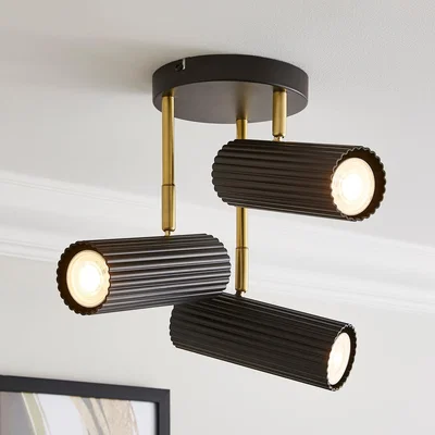 Dunelm Georgi Industrial Ribbed 3 Light Adjustable Semi Flush Spotlight Black