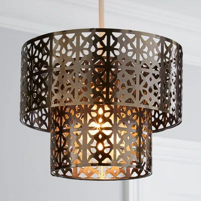 Dunelm Cut Out 2 Tier Antique Brass Easy Fit Pendant Bronze