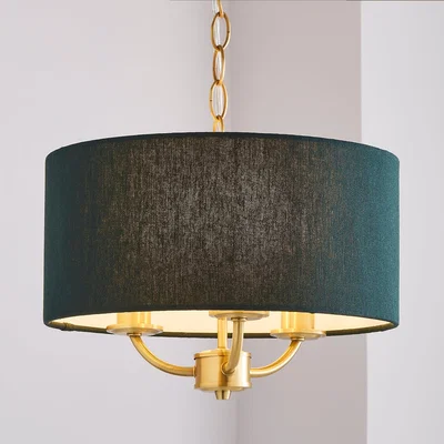 Dunelm Preston Gold Green 3 Light Pendant Fitting Green/Gold