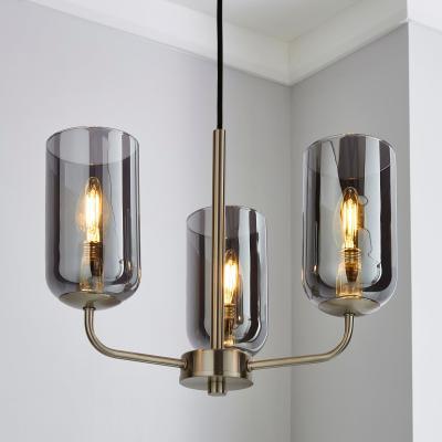 Dunelm Palazzo 3 Light Smoked Glass Chandelier Chrome