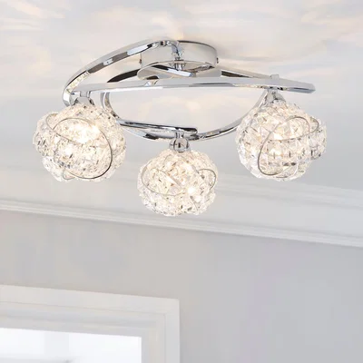 Dunelm Cecilie 3 Light Crystal Semi-Flush Ceiling Fitting Silver