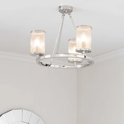 Dunelm Vogue Easton Ribbed Glass Semi Flush Ceiling Fitting Chrome Chrome