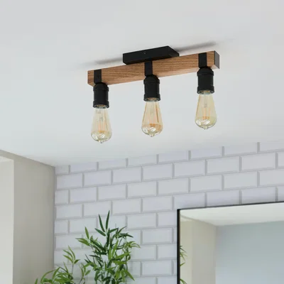 Dunelm Fulton 3 Light Dimmable Bathroom Semi Flush Ceiling Light Black