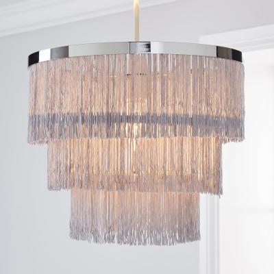 Dunelm Jaz Fringe Grey Easy Fit Pendant Grey and Silver