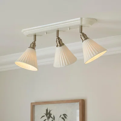 Dunelm Lilbourne Ribbed Ceramic 3 Light Adjustable Flush Spotlight White