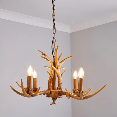 Dunelm Antler 4 Light Candelabra Wood Effect Ceiling Fitting Brown