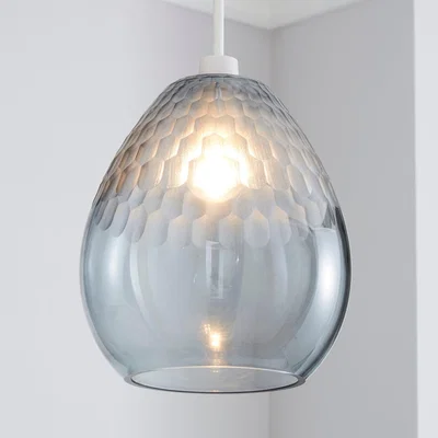 Dunelm Jasmine Grey Glass Easy Fit Pendant Duck Egg (Blue)
