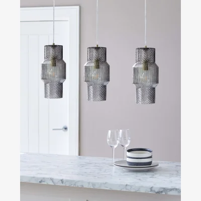 Danetti Leo Grey Glass 3 Light Brushed Brass Bar Pendant