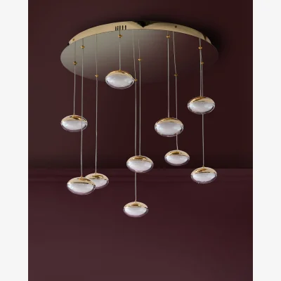 Danetti Nina soft gold with clear glass LED adjustable 10 pendant light