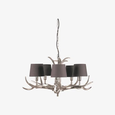 Furniture123 Antique Silver Metal Five Arm Antler Chandelier