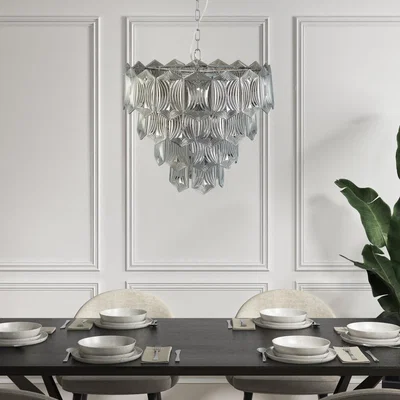 Furniture123 10 Light Smoked Glass Tiered Pendant Chandelier - Forentino