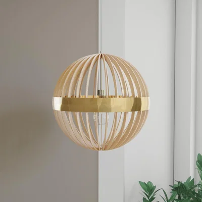 Furniture123 Large Globe Wooden Pendant Light - 45 x 44cm - Georgetown