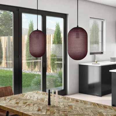 Furniture123 Plum Textured Smoked Glass Long Pendant Light - Lugo