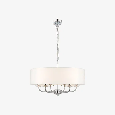 Furniture123 6 Light White Drum Chrome Chandelier - Nixon