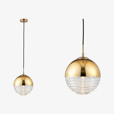 Furniture123 Ribbed Glass & Gold Ball Pendant Light - Paloma