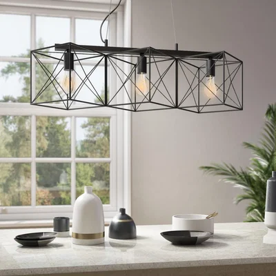 Furniture123 Large Black Geometric Bar Pendant with 3 Lights - Davis