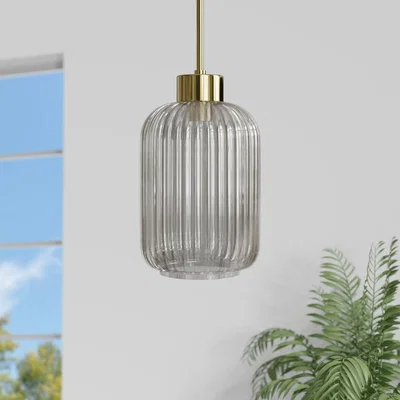 Furniture123 Smoked Ribbed Glass Gold Pendant Light - Lawrence