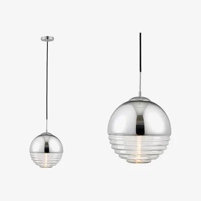Furniture123 Ribbed Glass & Chrome Ball Pendant Light - Paloma