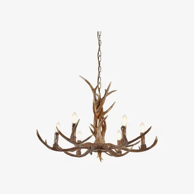 Furniture123 Wooden Antler Candle Light Chandelier - Stag