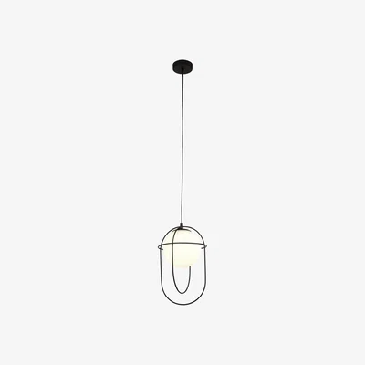 Furniture123 Black Hoop Pendant Light with Opal Glass Ball - Searchlight