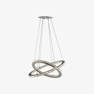 Furniture123 Chrome Ceiling Light with 2 Rings & Clear Crystal Glass - Clover